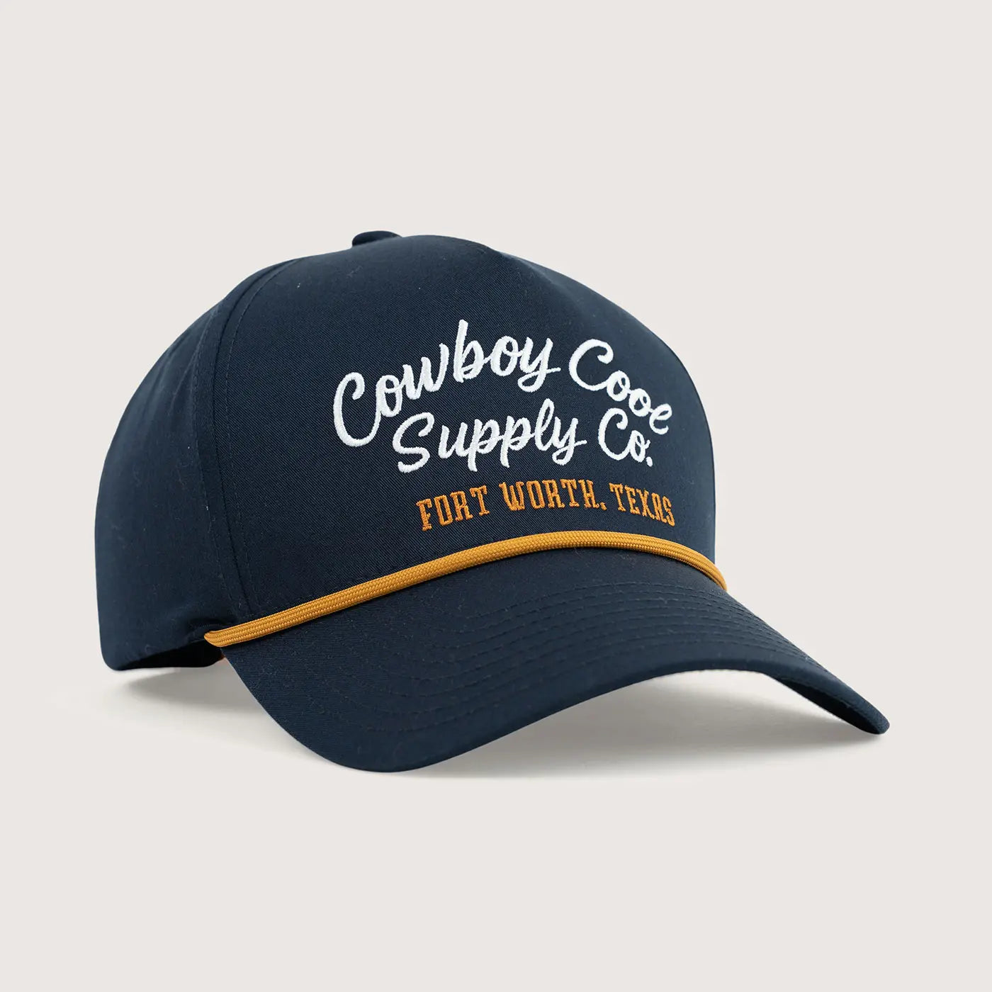 Navy blue Cowboy Cool Cowtown Hat with 'Cowboy Cool Supply Co. Fort Worth, Texas' embroidered on a light gray background