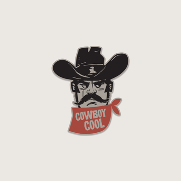 Cowboy Cool Bandit vinyl sticker with black cowboy hat, mustache, and red bandana design
