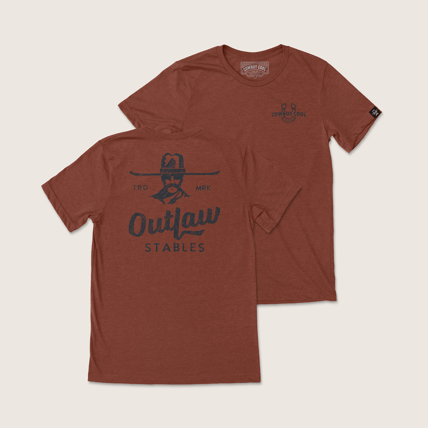 Cowboy Cool Outlaw Stables Tshirt Rust, S - T236