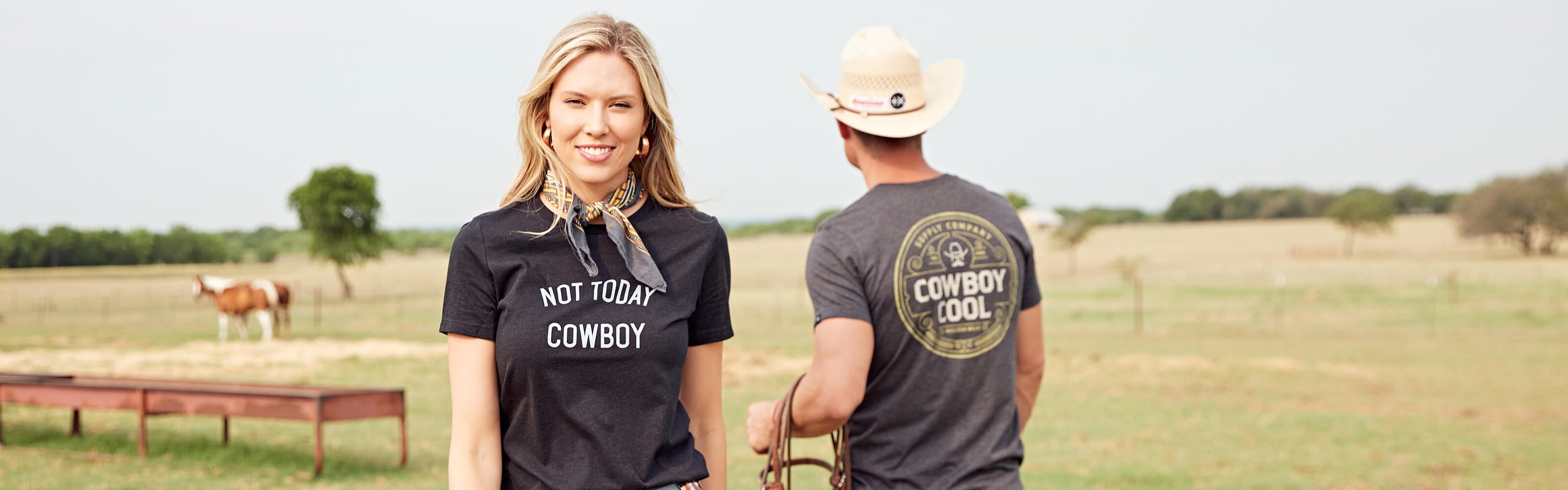 Male and female model wearing Cowboy Cool T-Shirts
