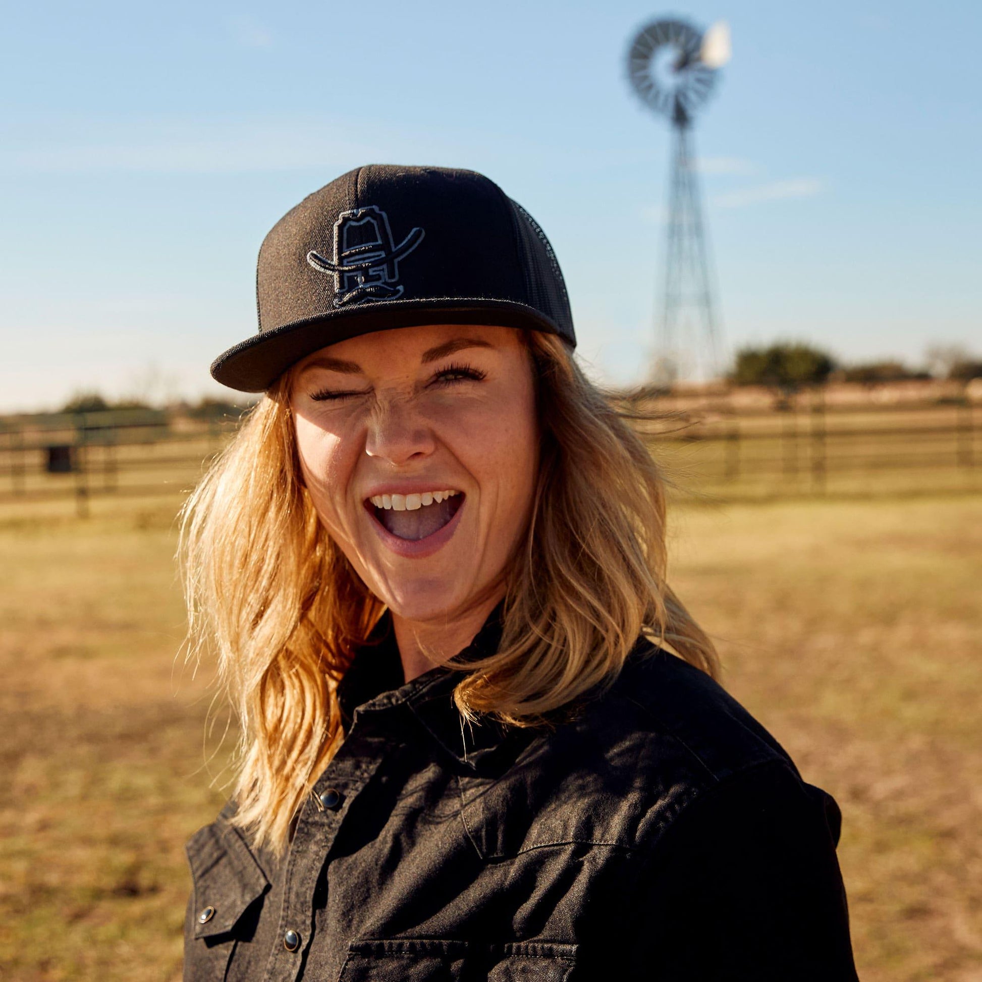 Model in Cowboy Cool Blackout Hat