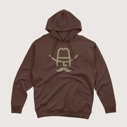 Brown Hank hoodie with a Cowboy Cool logo design on a beige background