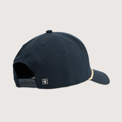 Black western cap with a logo on the back against a light gray background