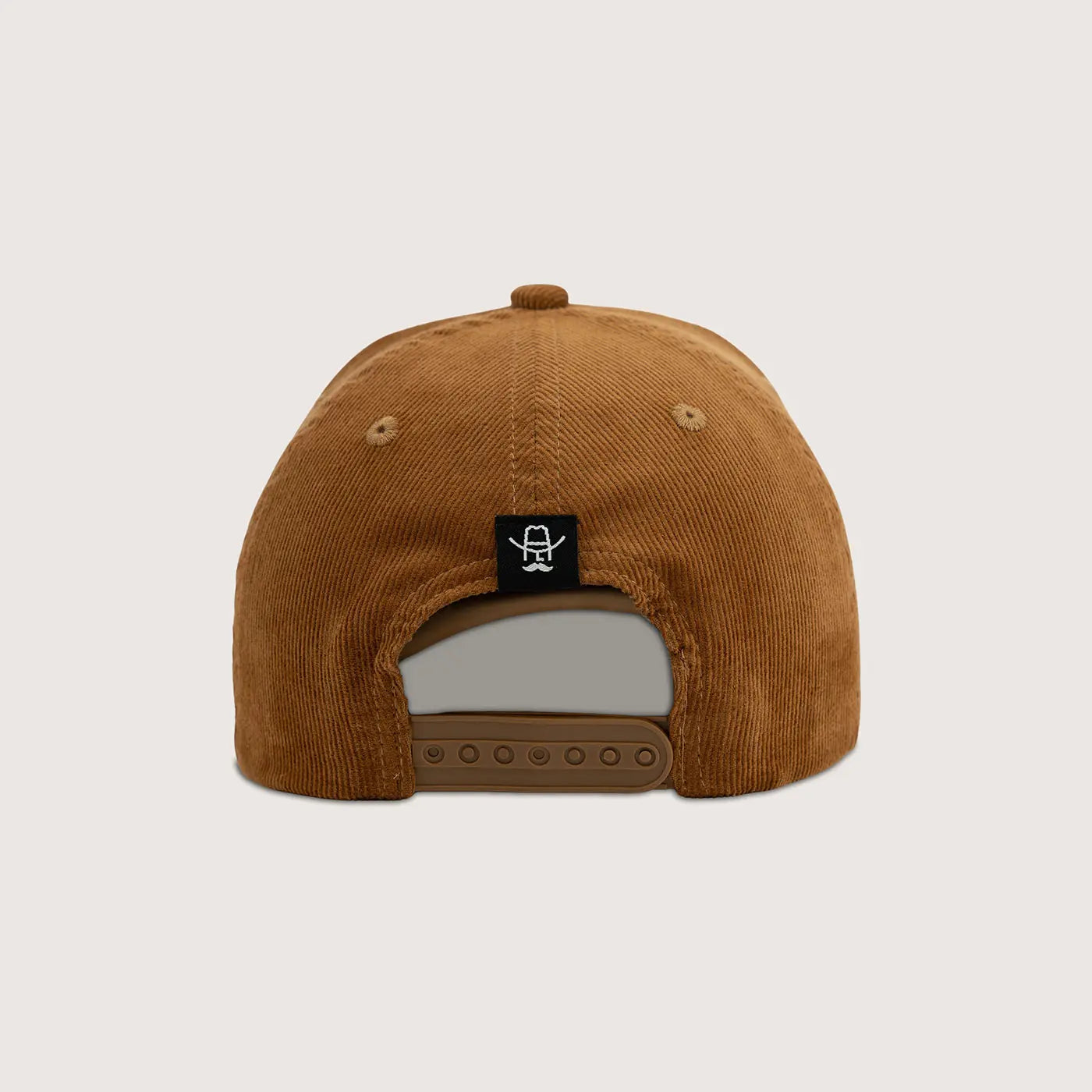 Back view of the Point and Shoot Hat in camel brown corduroy with Cowboy Cool logo tag