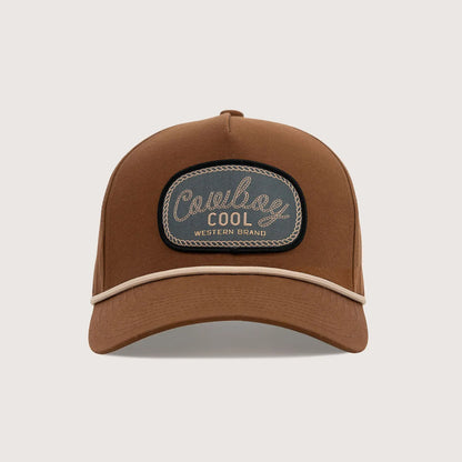 Brown  Cowboy Cool western cap with a 'Cowboy Cool Western Brand' patch on a light gray background
