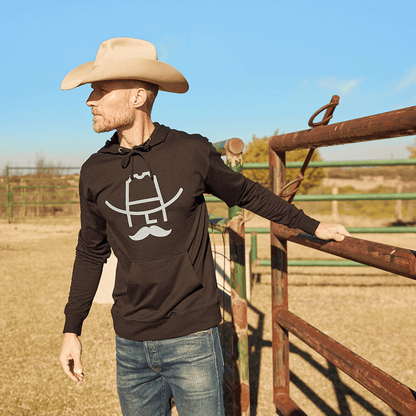 Man wearing a Cowboy Cool Hank Hoodie in Black.