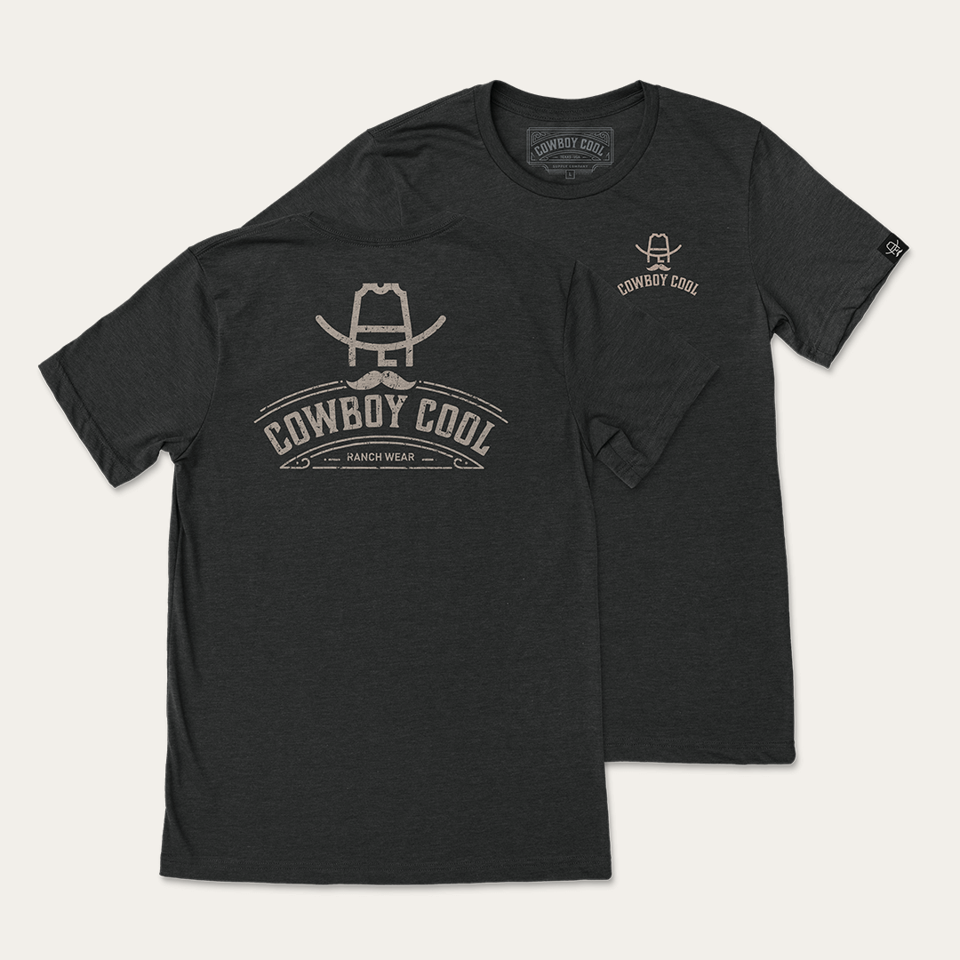 Cowboy Cool Hank Ranch Wear T-Shirt in black. Front and Back Designs