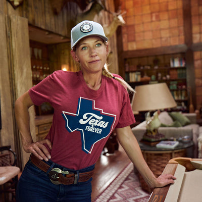 Model wearing a Cowboy Cool Texas Forever T-Shirt